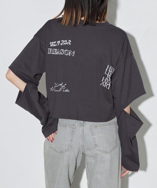 deux amour(ドゥーザムール)の「ハートロゴロングTシャツ(Tシャツ/カットソー・レディース・チャコールグレー/ホワイト・FREE)」の18枚目の写真