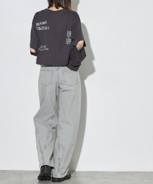 deux amour(ドゥーザムール)の「ハートロゴロングTシャツ(Tシャツ/カットソー・レディース・チャコールグレー/ホワイト・FREE)」の21枚目の写真