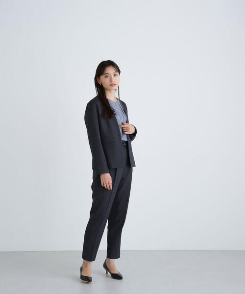 NATURAL BEAUTY BASIC ノーカラーパンツスーツセットアップL セール】◇クラッシー SETUP ノーカラージャケット（ノーカラー