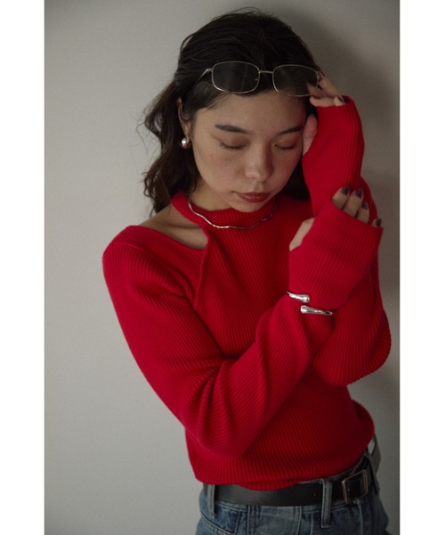 DRWCYS（ドロシーズ）の「カットアウトリブニットトップス（ニット/セーター・レディース・ブラック/グレー/レッド/アイボリー/ミント/ブラウン・FREE）」の11枚目の写真