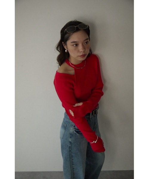 DRWCYS（ドロシーズ）の「カットアウトリブニットトップス（ニット/セーター・レディース・ブラック/グレー/レッド/アイボリー/ミント/ブラウン・FREE）」の12枚目の写真