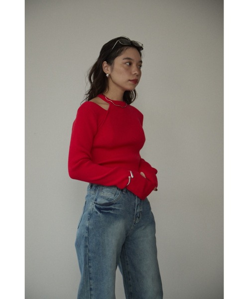 DRWCYS（ドロシーズ）の「カットアウトリブニットトップス（ニット/セーター・レディース・ブラック/グレー/レッド/アイボリー/ミント/ブラウン・FREE）」の13枚目の写真