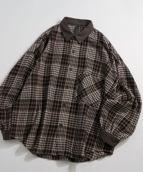 Ritzy(リッツィー)の「Vintage-like collar corduroy check flannel shirt/ヴィンテージライク 襟コーデュロイ フランネル シャツ(シャツ/ブラウス・メンズ・ブラック/ブラウン/ネイビー・M/L)」の2枚目の写真