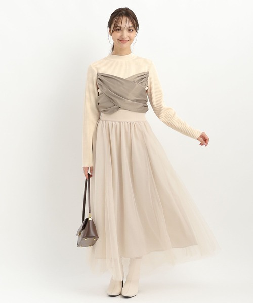 Andemiu（アンデミュウ）の「サテンビスチェニット159346（ニット/セーター・レディース・グリーン/アイボリー/ブラック・FREE）」の4枚目の写真