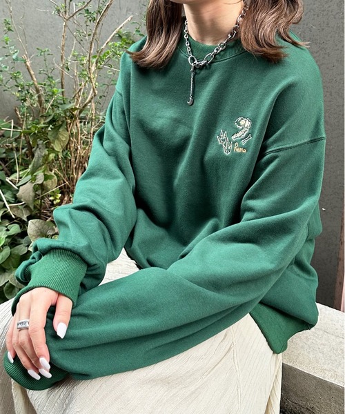 DOUBLE NAME（ダブルネーム）の「みんなのきょうりゅうずかん刺しゅうプルオーバー/ユニセックス（Tシャツ/カットソー・レディース・グリーン/ブラック/オフホワイト・FREE）」の6枚目の写真