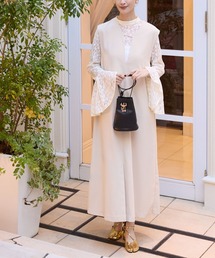 forksy.（フォルクシー）の「【forksy.】【オケージョン対応】フラワーレースブラウス＆センタースリットワンピースセット（ドレス）」