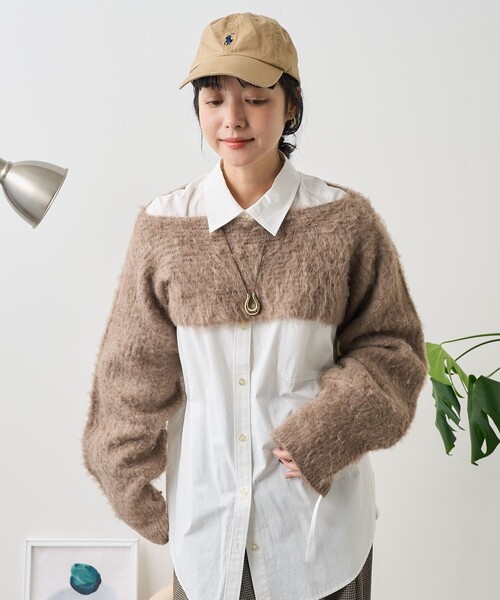 FREAK'S STORE(フリークスストア)の「3way ボレロ/ショート丈ニット/マフラー(ニット/セーター・レディース・チャコールグレー/ベージュ・フリ-)」の7枚目の写真