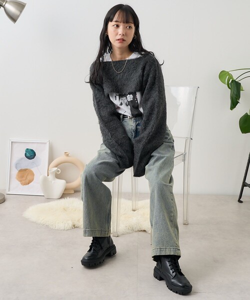 FREAK'S STORE(フリークスストア)の「3way ボレロ/ショート丈ニット/マフラー(ニット/セーター・レディース・チャコールグレー/ベージュ・フリ-)」の12枚目の写真