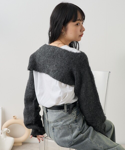 FREAK'S STORE(フリークスストア)の「3way ボレロ/ショート丈ニット/マフラー(ニット/セーター・レディース・チャコールグレー/ベージュ・フリ-)」の14枚目の写真