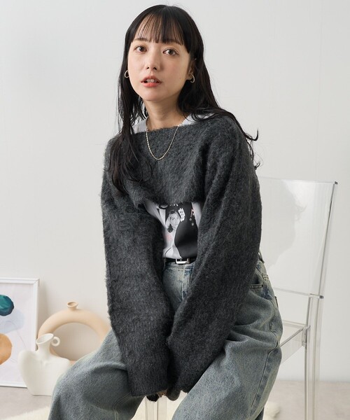 FREAK'S STORE(フリークスストア)の「3way ボレロ/ショート丈ニット/マフラー(ニット/セーター・レディース・チャコールグレー/ベージュ・フリ-)」の15枚目の写真