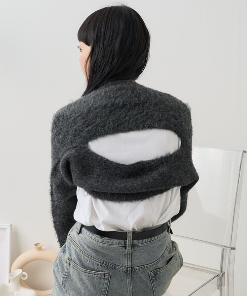 FREAK'S STORE(フリークスストア)の「3way ボレロ/ショート丈ニット/マフラー(ニット/セーター・レディース・チャコールグレー/ベージュ・フリ-)」の17枚目の写真