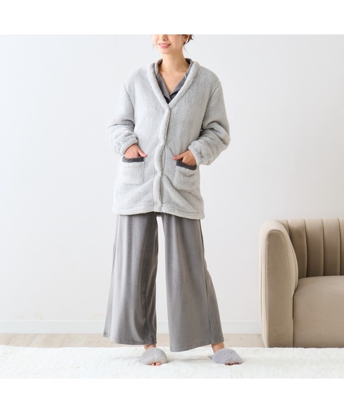 セール】ウォームフリース カーディガン グレー（ルームウェア