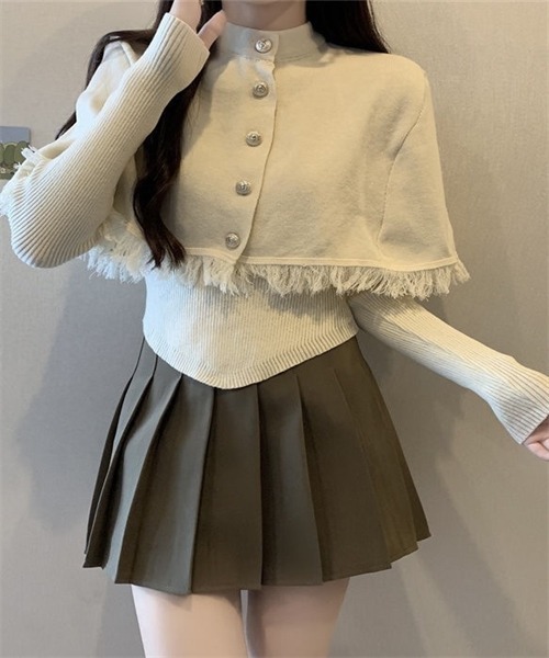 Dream garden(ドリームガーデン)の「ニットトップス 裾フリンジポンチョ 2点セット(ニット/セーター・レディース・レッド/ブラック/ライトベージュ・FREE)」の19枚目の写真