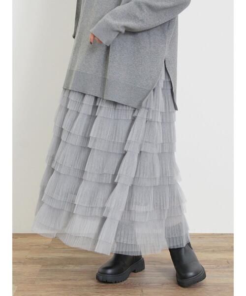 Samansa Mos2（サマンサ モスモス）の「チュールティアードスカート（スカート・レディース・キナリ/ブラック/グレー・F）」の4枚目の写真