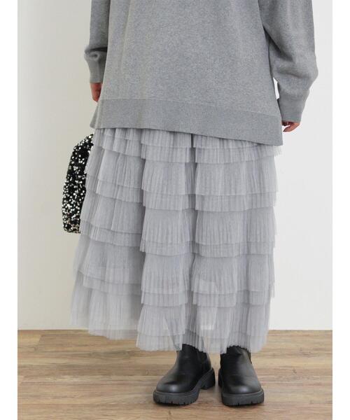 Samansa Mos2（サマンサ モスモス）の「チュールティアードスカート（スカート・レディース・キナリ/ブラック/グレー・F）」の5枚目の写真
