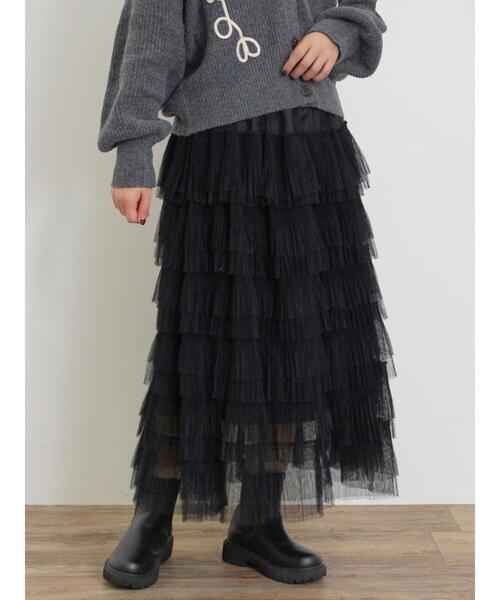 Samansa Mos2（サマンサ モスモス）の「チュールティアードスカート（スカート・レディース・キナリ/ブラック/グレー・F）」の11枚目の写真