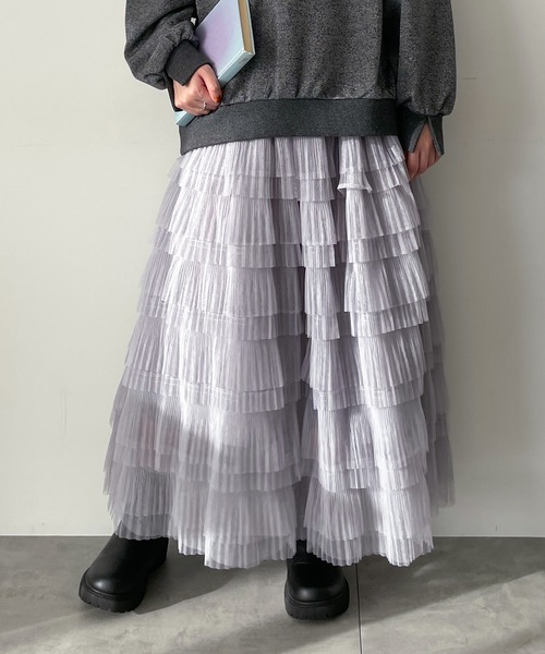 Samansa Mos2（サマンサ モスモス）の「チュールティアードスカート（スカート・レディース・キナリ/ブラック/グレー・F）」の3枚目の写真