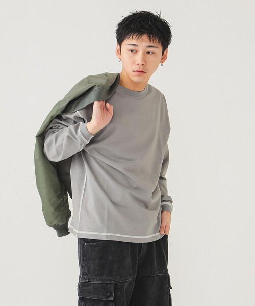 BEAMS（ビームス）の「ステッチ クルーネック Tシャツ（Tシャツ/カットソー・メンズ・グレー/クリーム/ピンク・S/M/L/XL）」の4枚目の写真
