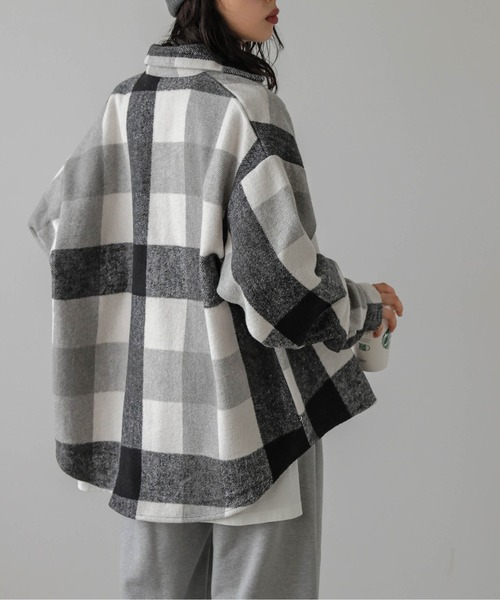 SUGAR BISKET（シュガービスケット）の「オーバーサイズ チェック柄ジャケット（シャツ/ブラウス・レディース・ブラック/ブラウン・フリー）」の7枚目の写真