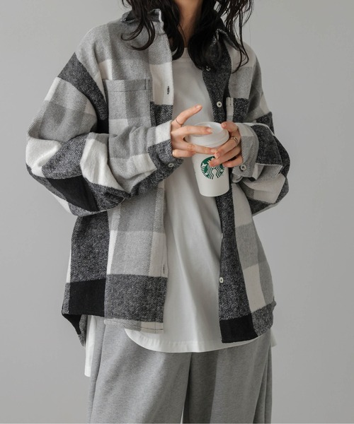 SUGAR BISKET（シュガービスケット）の「オーバーサイズ チェック柄ジャケット（シャツ/ブラウス・レディース・ブラック/ブラウン・フリー）」の10枚目の写真