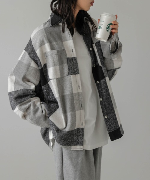 SUGAR BISKET（シュガービスケット）の「オーバーサイズ チェック柄ジャケット（シャツ/ブラウス・レディース・ブラック/ブラウン・フリー）」の11枚目の写真