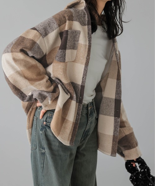 SUGAR BISKET（シュガービスケット）の「オーバーサイズ チェック柄ジャケット（シャツ/ブラウス・レディース・ブラック/ブラウン・フリー）」の18枚目の写真
