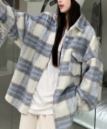 〈ユニセックス商品〉起毛 シャギーチェックビッグシルエットシャツ/ジャケット