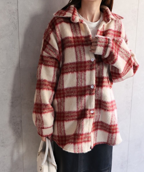 CREARE -LINO-（クレアーレリノ）の「〈ユニセックス商品〉起毛 シャギーチェックビッグシルエットシャツ/ジャケット（その他トップス・レディース・レッド/ブラック/ブルー・FREE）」の10枚目の写真
