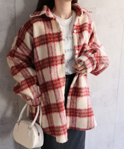 CREARE -LINO-（クレアーレリノ）の「〈ユニセックス商品〉起毛 シャギーチェックビッグシルエットシャツ/ジャケット（その他トップス・レディース・レッド/ブラック/ブルー・FREE）」の9枚目の写真