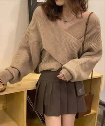 フロントクロスニットトップス