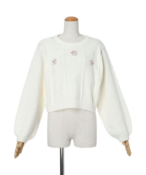 F i.n.t（フィント）の「ローズミニブーケ刺繍ニットプルオーバー/fint（ニット/セーター・レディース・オフホワイト/ライトグレー・FREE）」の11枚目の写真
