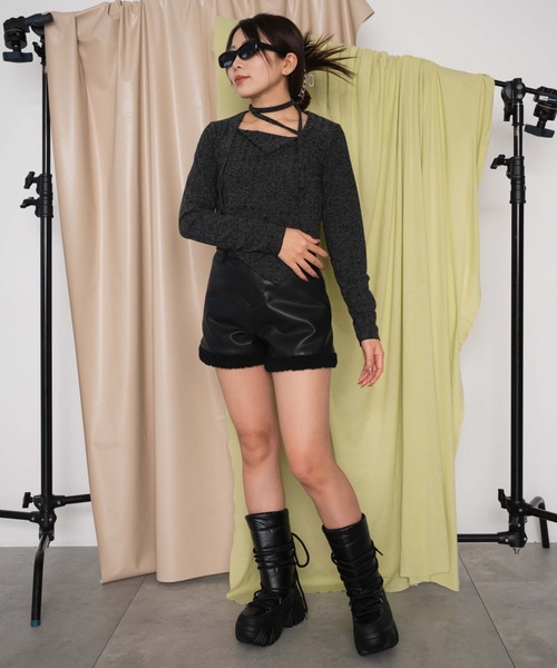 dispark（ディスパーク）の「DISPARK/チョーカー付きスラブニット（ニット/セーター・レディース・ワイン/チャコール・FREE）」の3枚目の写真