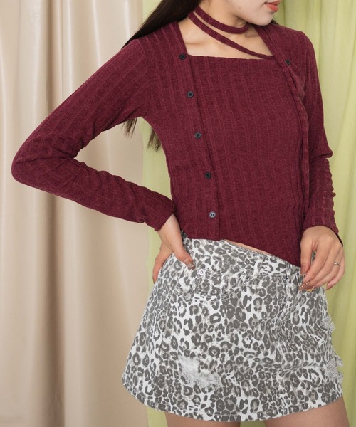 dispark（ディスパーク）の「DISPARK/チョーカー付きスラブニット（ニット/セーター・レディース・ワイン/チャコール・FREE）」の10枚目の写真