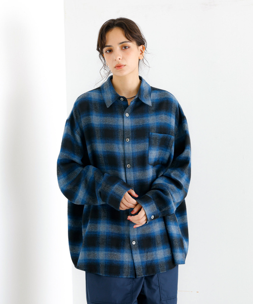 Revo.(レボ)の「【Revo./レボ】リラックスフィット オンブレチェック ネルシャツ/ユニセックス(シャツ/ブラウス・メンズ・ブラック/ブルー/ブラウン/ワイン・M/L)」の4枚目の写真