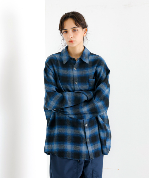 Revo.(レボ)の「【Revo./レボ】リラックスフィット オンブレチェック ネルシャツ/ユニセックス(シャツ/ブラウス・メンズ・ブラック/ブルー/ブラウン/ワイン・M/L)」の10枚目の写真