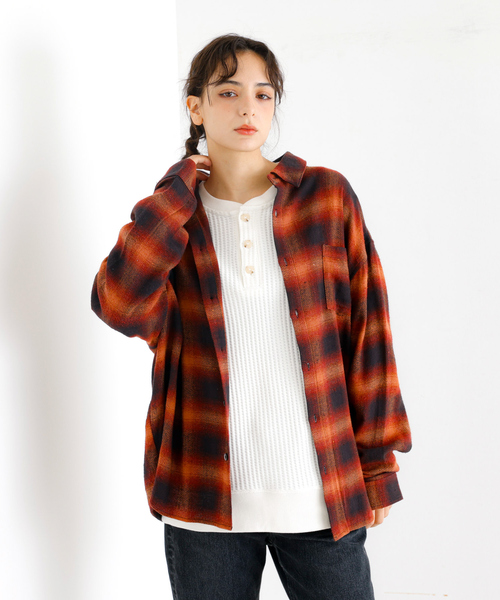 Revo.(レボ)の「【Revo./レボ】リラックスフィット オンブレチェック ネルシャツ/ユニセックス(シャツ/ブラウス・メンズ・ブラック/ブルー/ブラウン/ワイン・M/L)」の12枚目の写真