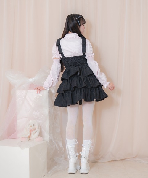 当店在庫してます！ 肩リボン3段ジャンパースカート（ワンピース）｜Honey Cinnamon ワンピース