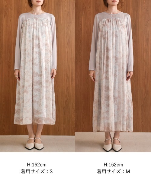Bab(バブ)の「【低身長向けサイズあり】レイヤード風ニュアンス柄ワンピース(ワンピース・レディース・ベージュ/ライトグレー・MEDIUM/SMALL)」の20枚目の写真