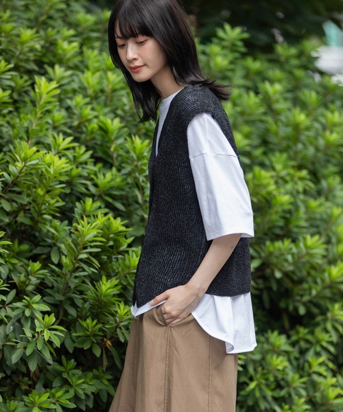 Munich（ミューニック）の「針抜き編みニットジレ（ベスト・レディース・ブラック/グレイッシュベージュ/ブラウン・FREE）」の11枚目の写真