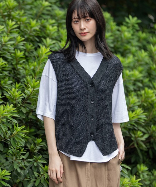 Munich（ミューニック）の「針抜き編みニットジレ（ベスト・レディース・ブラック/グレイッシュベージュ/ブラウン・FREE）」の10枚目の写真