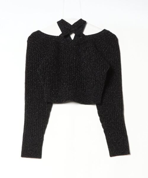 JOHN LAWRENCE SULLIVAN(ジョンローレンスサリバン)の「HALTER NECK CROPPED LAME KNIT CARDIGAN(カーディガン/ボレロ・レディース・ブラック・ONE SIZE)」の3枚目の写真