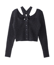 HALTER NECK CROPPED LAME KNIT CARDIGAN