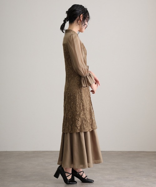 atlo(アトロ)の「結婚式 パーティー ドレス 七分袖 と ロング レイヤードセレモニー フォーマル オケージョンドレス 同窓会 二次会 成人式 お呼ばれ 謝恩会 20代 30代(ドレス・レディース・モカ/チャコール/ブラック・M/S)」の13枚目の写真
