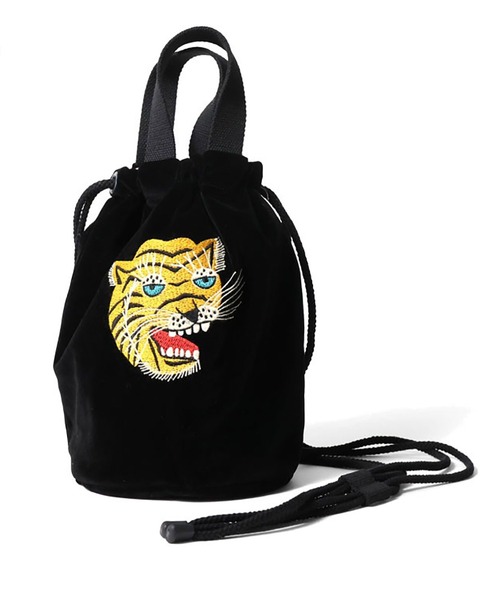 HOUSTON(ヒューストン)の「HOUSTON VELVETEEN EFFECT BAG TIGER(ショルダーバッグ・メンズ・ブラック/ミント・FREE)」の1枚目の写真