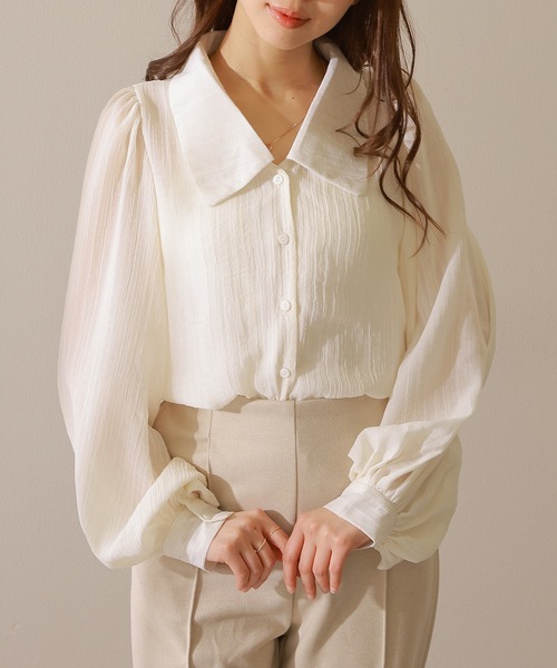 Lace Ladies(レースレディース)の「ギャザー袖 コンパクト 長袖 シアー ブラウス(シャツ/ブラウス・レディース・モカ/アイボリー/ブラック/チャコールグレー・FREE/S)」の12枚目の写真