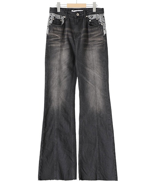rokh（ロク）の「Rokh / ロク：DENIM PANTS WITH LACE：R1CA99[ANN]（デニムパンツ・レディース・アッシュグレー/ライトブルー・34/36）」の2枚目の写真