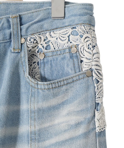rokh（ロク）の「Rokh / ロク：DENIM PANTS WITH LACE：R1CA99[ANN]（デニムパンツ・レディース・アッシュグレー/ライトブルー・34/36）」の3枚目の写真