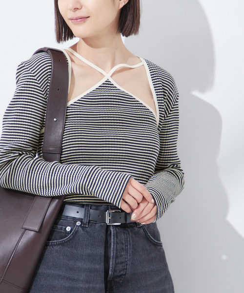 ジョンメイソンスミス ジェーンスミス COTTON RANDOM BORDER RIB CAMI アンサンブルニット 36 ボルドー ベージュ ピンク レディース セール】【JANE SMITH/ジェーンスミス】COTTON RANDOM BORDER