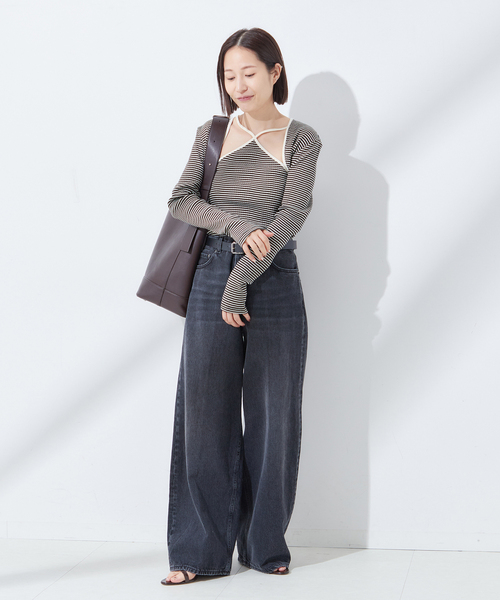 JANE SMITH / JOHN SMITH（ジェーンスミスジョンスミス）の「【JANE SMITH/ジェーンスミス】COTTON RANDOM BORDER RIB CAMI：キャミソール（キャミソール・レディース・ブラック系その他/パープル・38）」の3枚目の写真