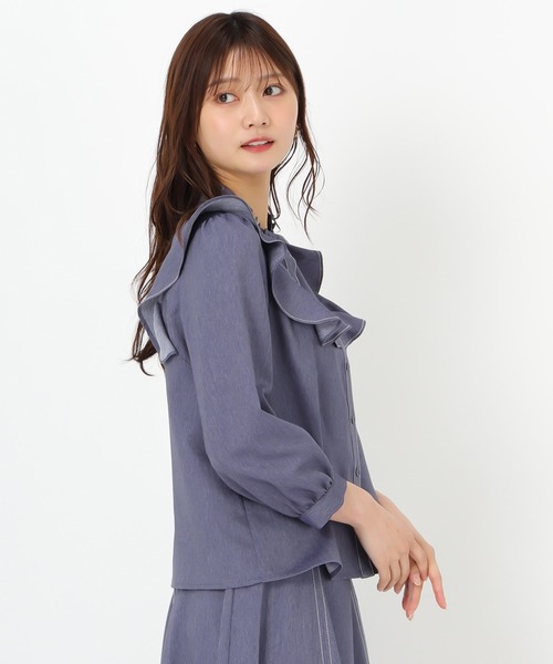 ブラウス シャツ 2025春夏新作 ポリデニムフリルブラウス レディース セール】2025春夏新作 ポリデニムフリルブラウス（シャツ